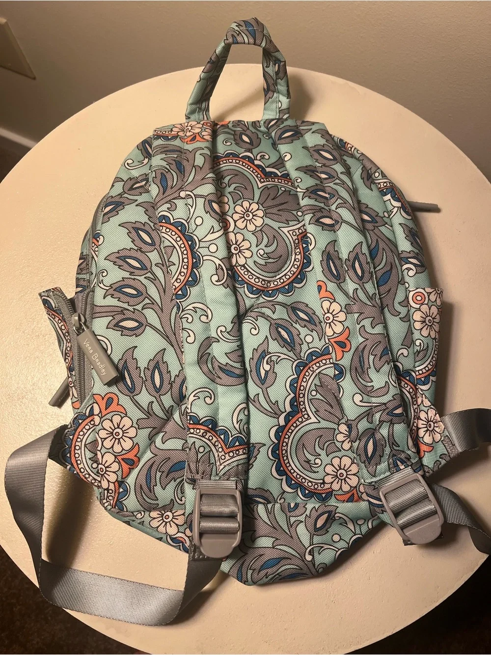 Vera Bradley Aqua Paisley Floral Backpack with Gray Accents